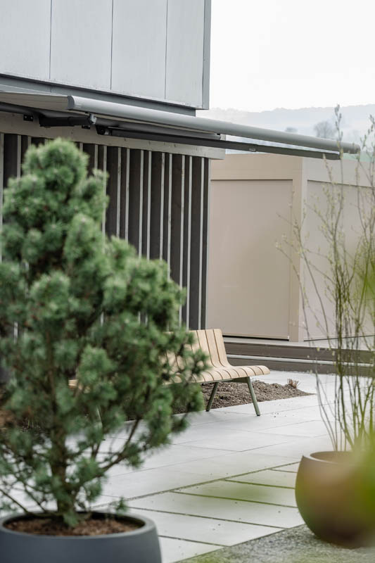Gründer Baum, im Hintergrund Store mit Fassade